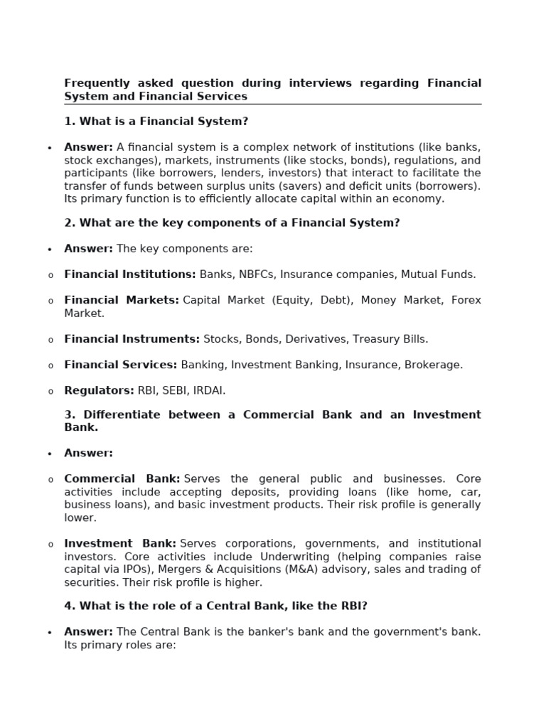 Financial System Interview FAQs | PDF | Banks | Interest