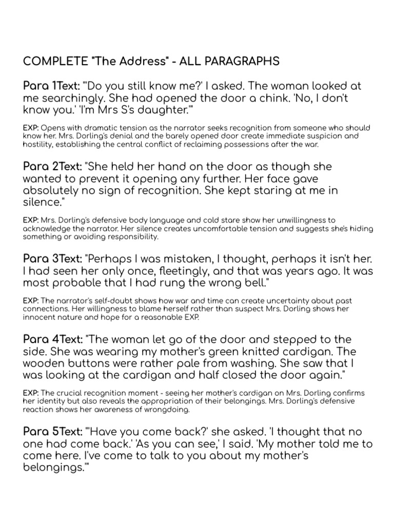 COMPLETE - The Address - ALL PARAGRAPHS | PDF | Psychological Trauma ...