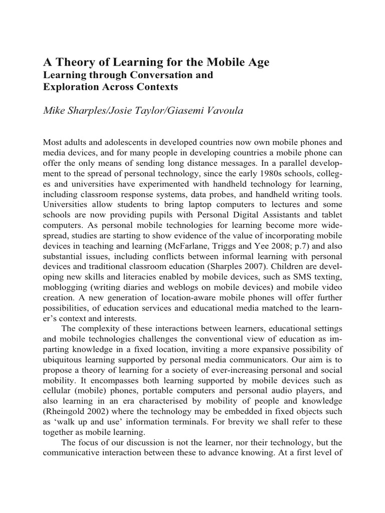 Mobile Learning: A Conversational Theory | PDF | Learning