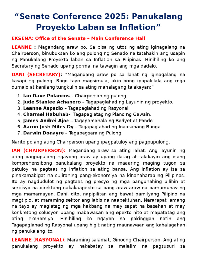 Panukalang Proyekto Laban Sa Inflation Sa Pilipinas (SCRIPT) | PDF