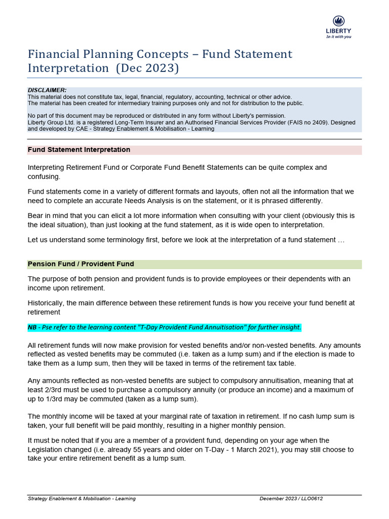 Fund Statement Interpretation Guide | PDF | Defined Benefit Pension ...