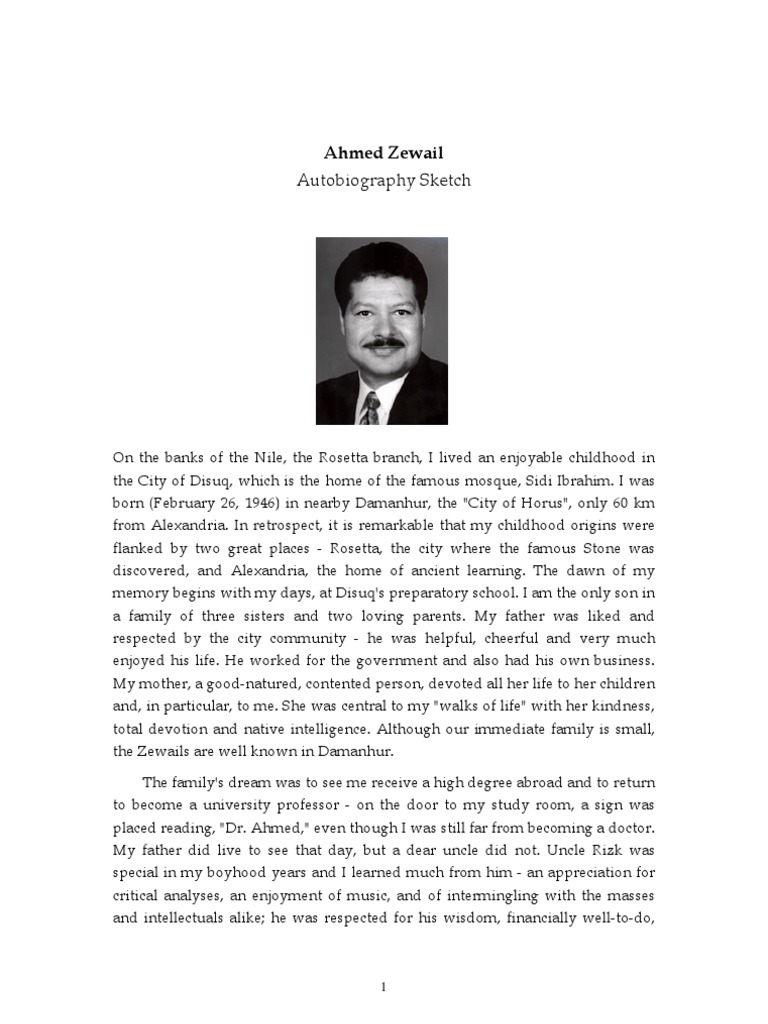 Autobiographical Sketch Ahmed Zewail PDF Postgraduate Education