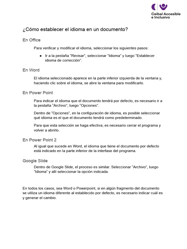 Como Establecer El Idioma en Un Documento | PDF