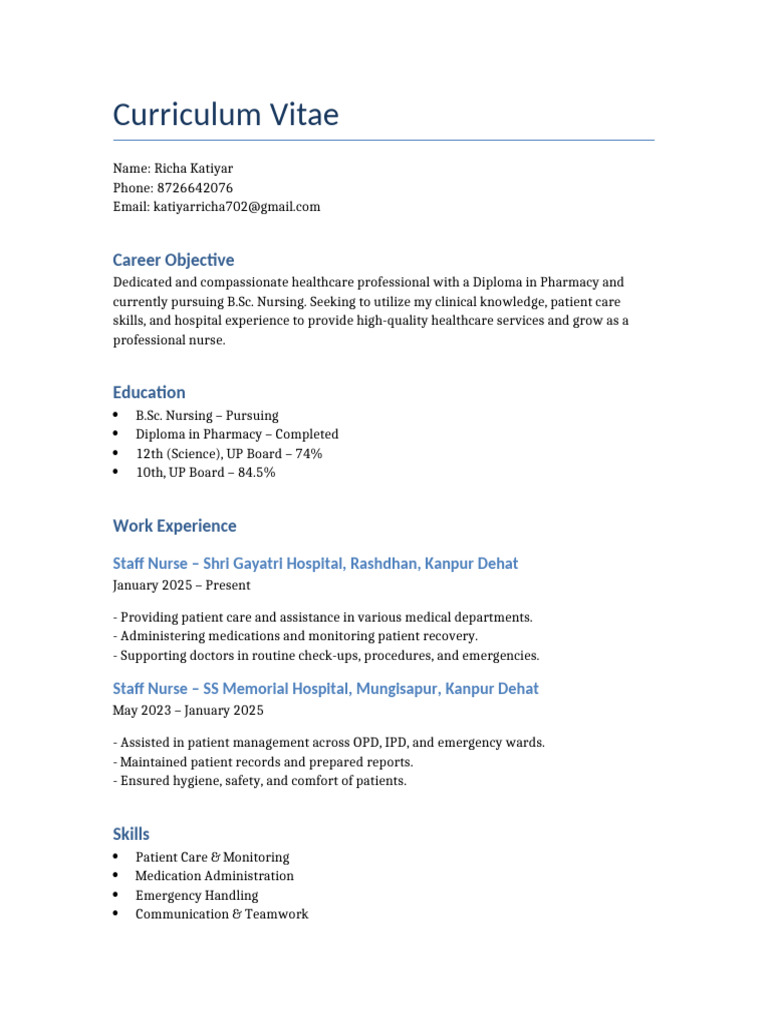 Richa Katiyar CV | PDF