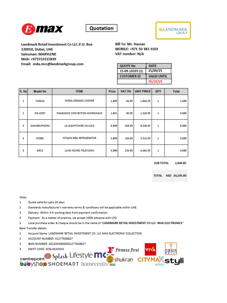 Electronics Quotation for LG & Panasonic | PDF | Banking Technology ...