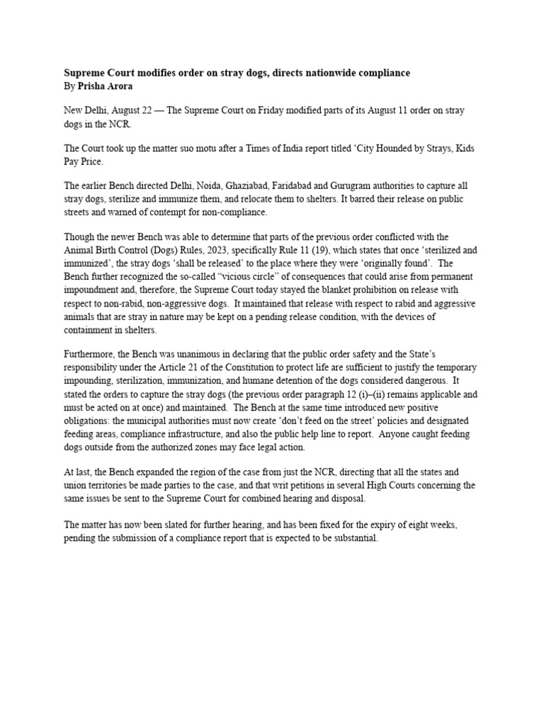 Supreme Court's New Stray Dog Guidelines | PDF | Supreme Court Of The ...