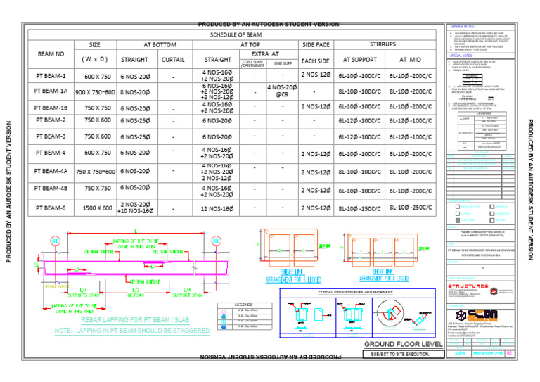 Ground Floor PT Beam Reinforcement Plan | PDF | Structural Engineering ...