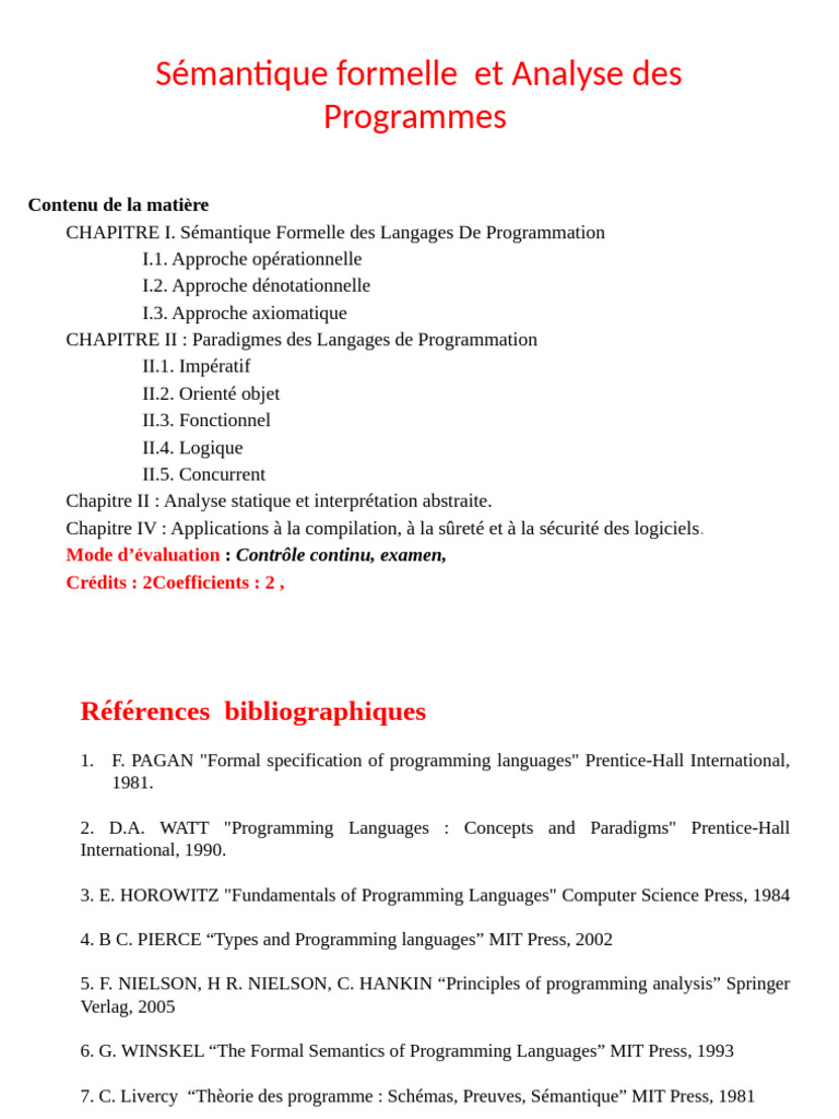 Sémantique Formelle des Langages de Programmation | PDF | Programmation ...