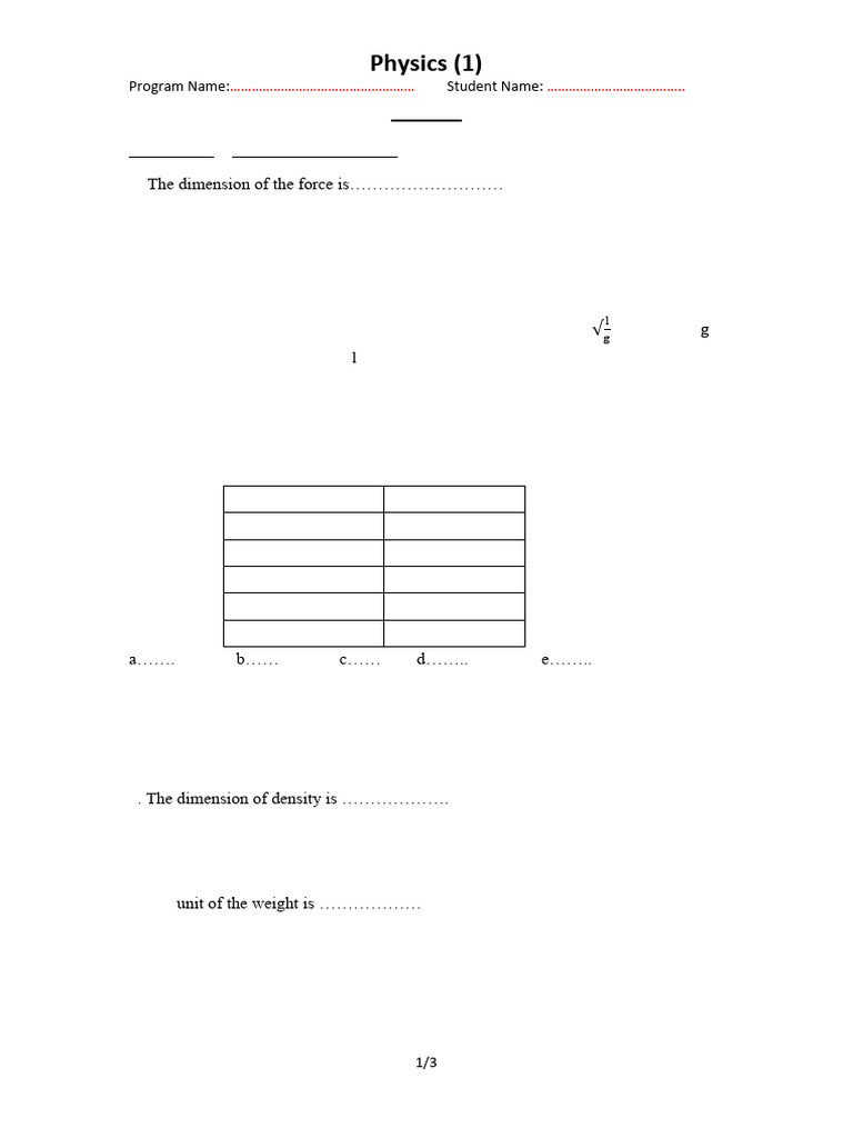 Physics Units and Dimensions Quiz | PDF | Mechanics | Quantity