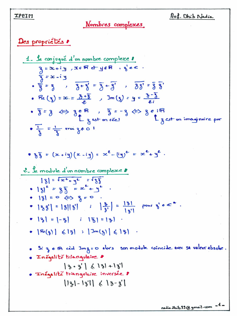 Résumé Nombres Complexes | PDF