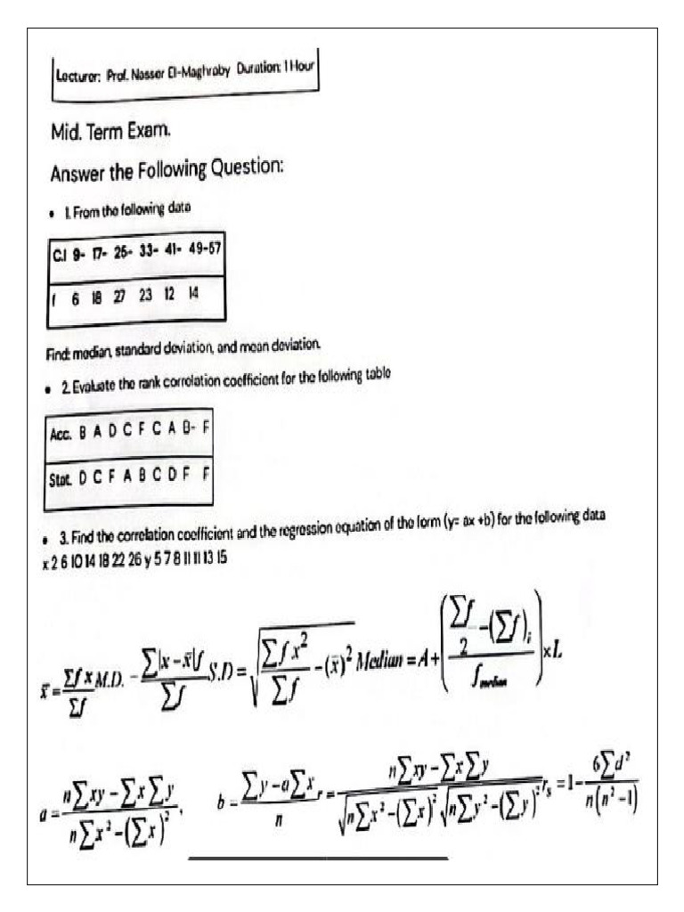 Midterm 3 | PDF | Mode (Statistics) | Mathematics