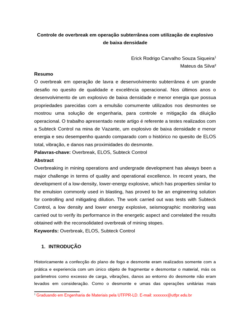 Controle de Overbreak com Explosivos Subteck | PDF | Oscilação