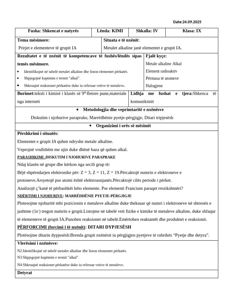 KImia 9 Elementet e GR Te 1A | PDF