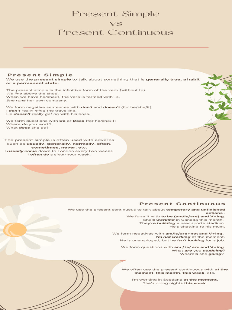 Present Simple vs Present Continuous Guide | PDF | Verb | Semantic Units