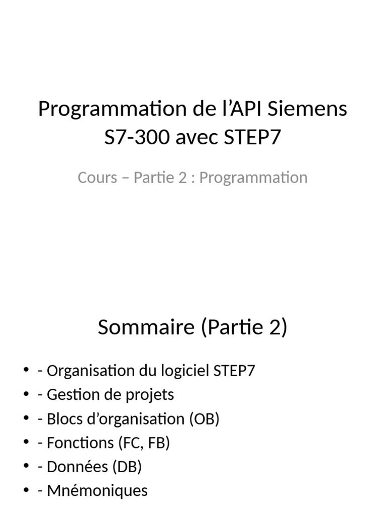Programmation API Siemens S7-300 STEP7 | PDF
