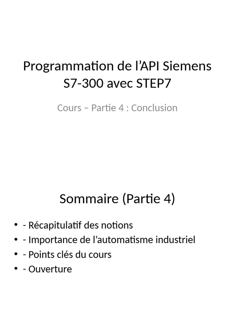 Conclusion sur l'API Siemens S7-300 | PDF