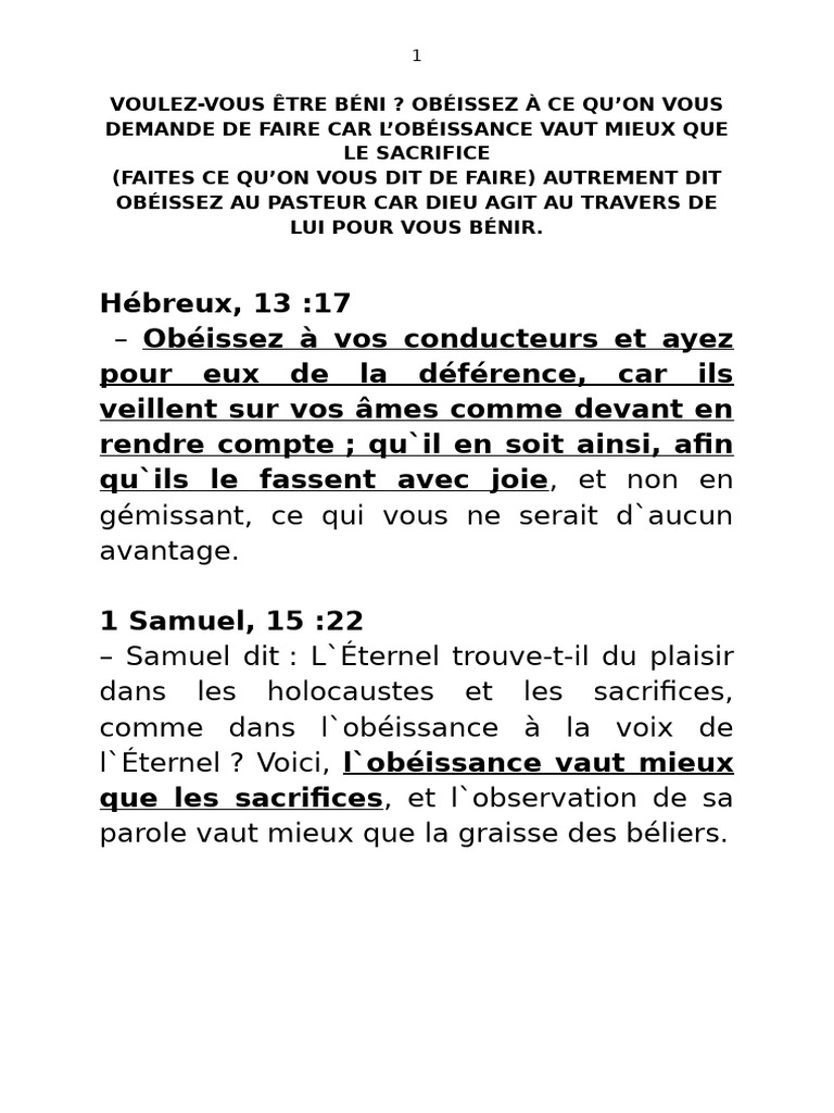 Obéissance : Clé de la bénédiction | PDF | Dieu | Abraham