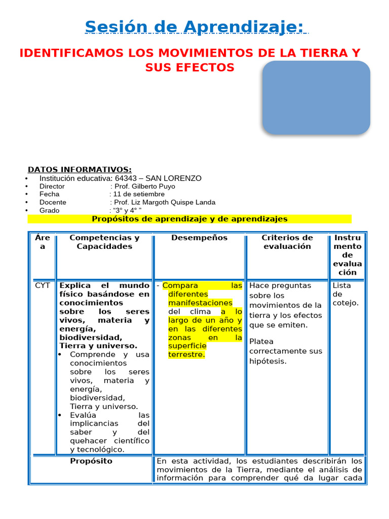 Movimientos de la Tierra en Ciencias 3° y 4° | PDF | Tierra | Naturaleza