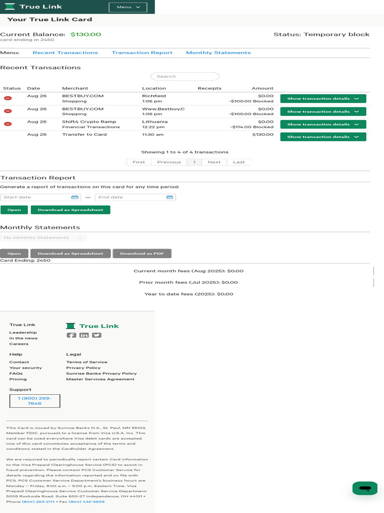 True Link Card Transaction Overview | PDF | Visa Inc. | Debit Card