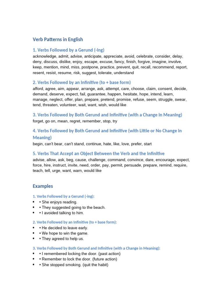 English Verb Patterns Explained | PDF