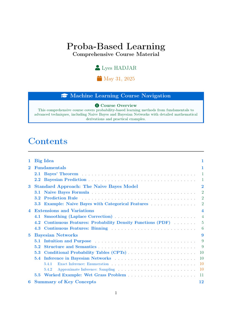 Probability-Based Learning Course | PDF | Bayesian Network | Bayesian ...