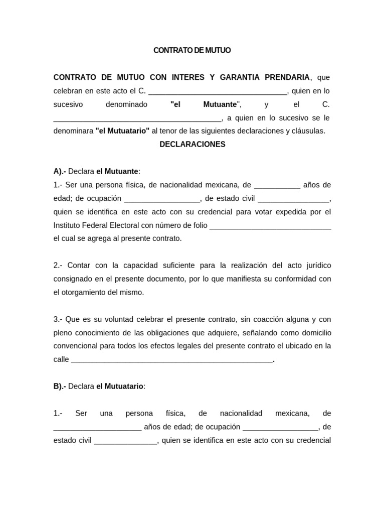 Contrato de Mutuo con Interés y Garantía | PDF