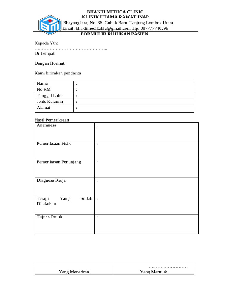 Formulir Rujukan Pasien Klinik | PDF