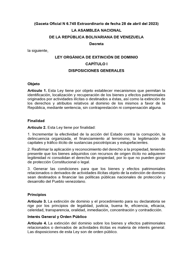 Ley de Extinción de Dominio en Venezuela | PDF | Apelación | Propiedad