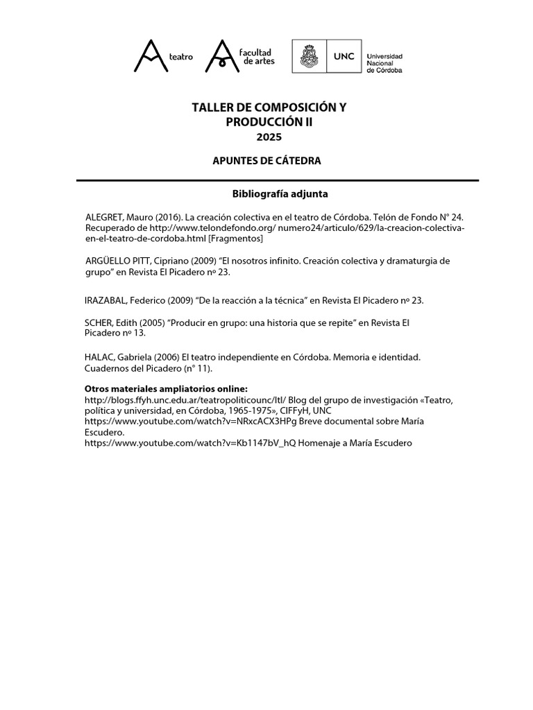 Apunte Creación Colectiva Taller II 2025 | PDF | Teatro | Actor