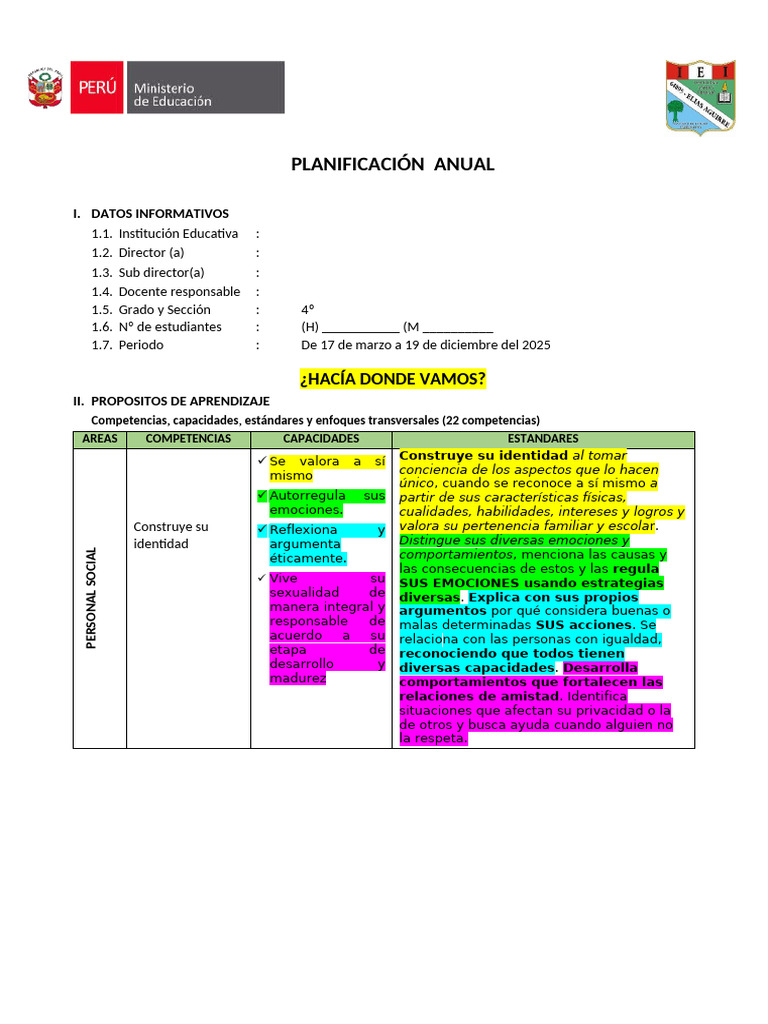 Planificación Anual Educativa 2025 | PDF | Geometría | Aprendizaje