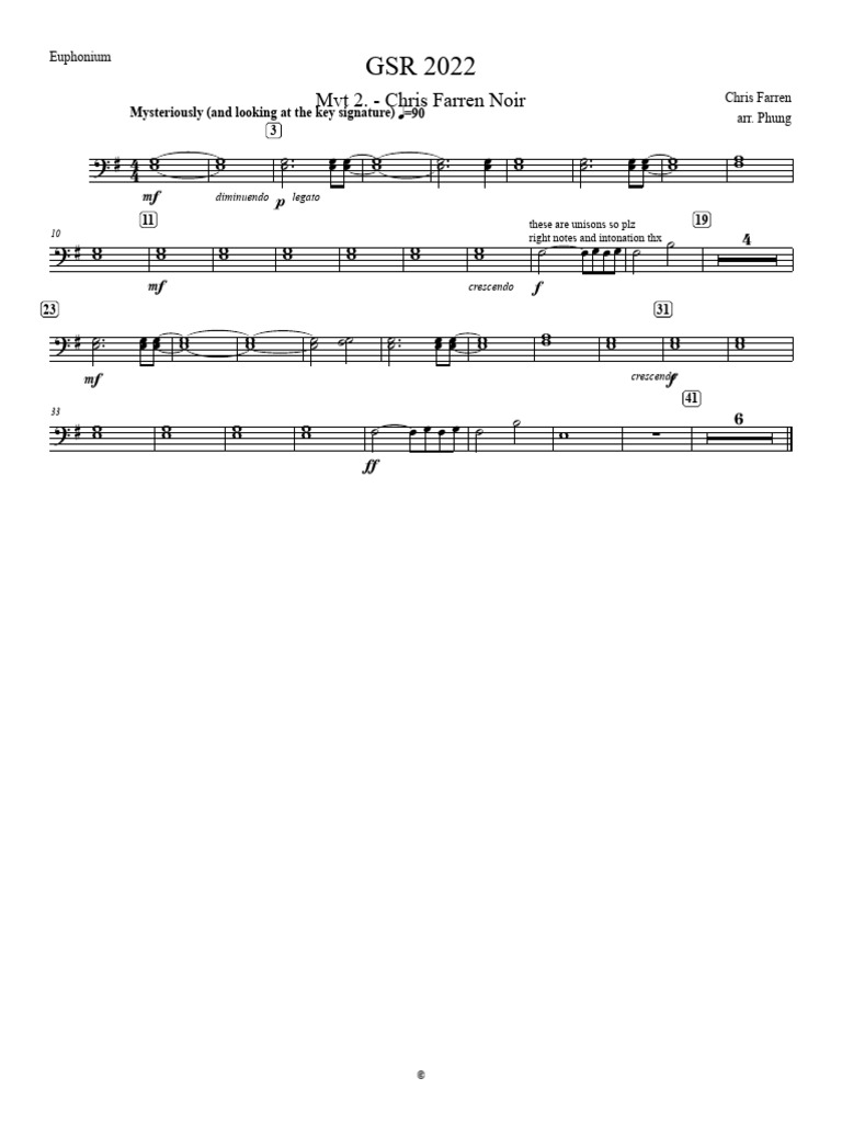 Euphonium Arrangement: Farren Noir Mvt 2 | PDF