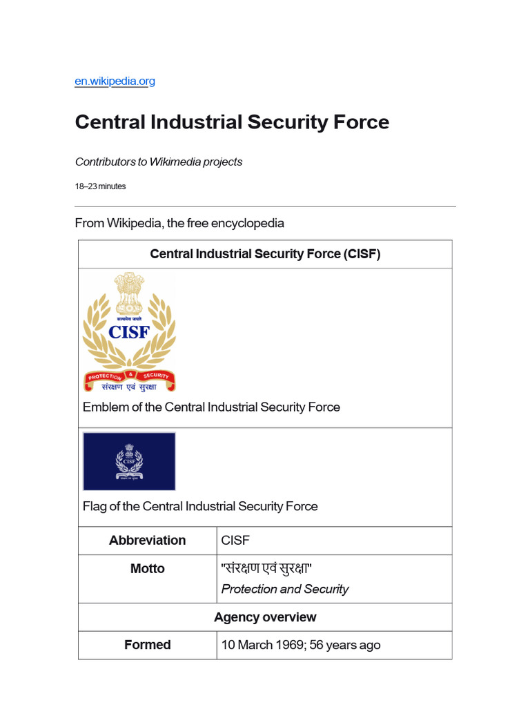 CISF Rank Structure Overview | PDF | Government Of India | National ...