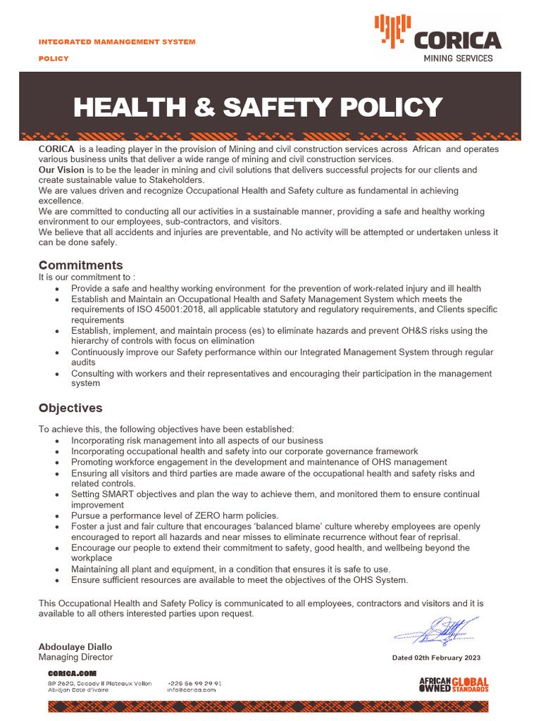 Integrated Health & Safety Policy Overview | PDF | Occupational Safety ...