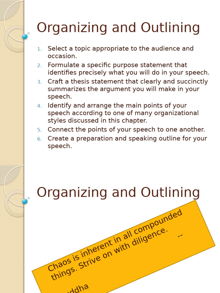 Organizing and Outlining | PDF | Public Speaking | Human Communication