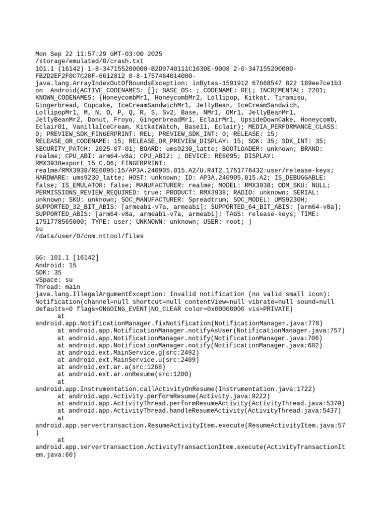 RMX3938 Notification Errors and Crashes | PDF | Java (Programming ...
