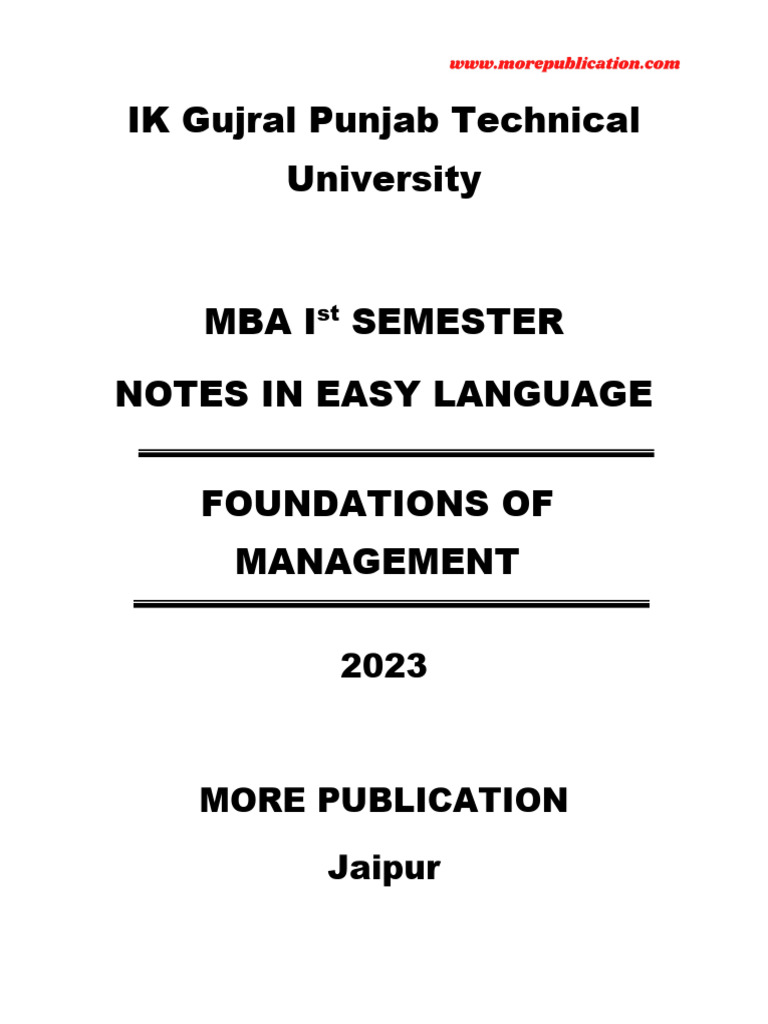 MBA Management Foundations Notes 2023 | PDF | System | Statistics