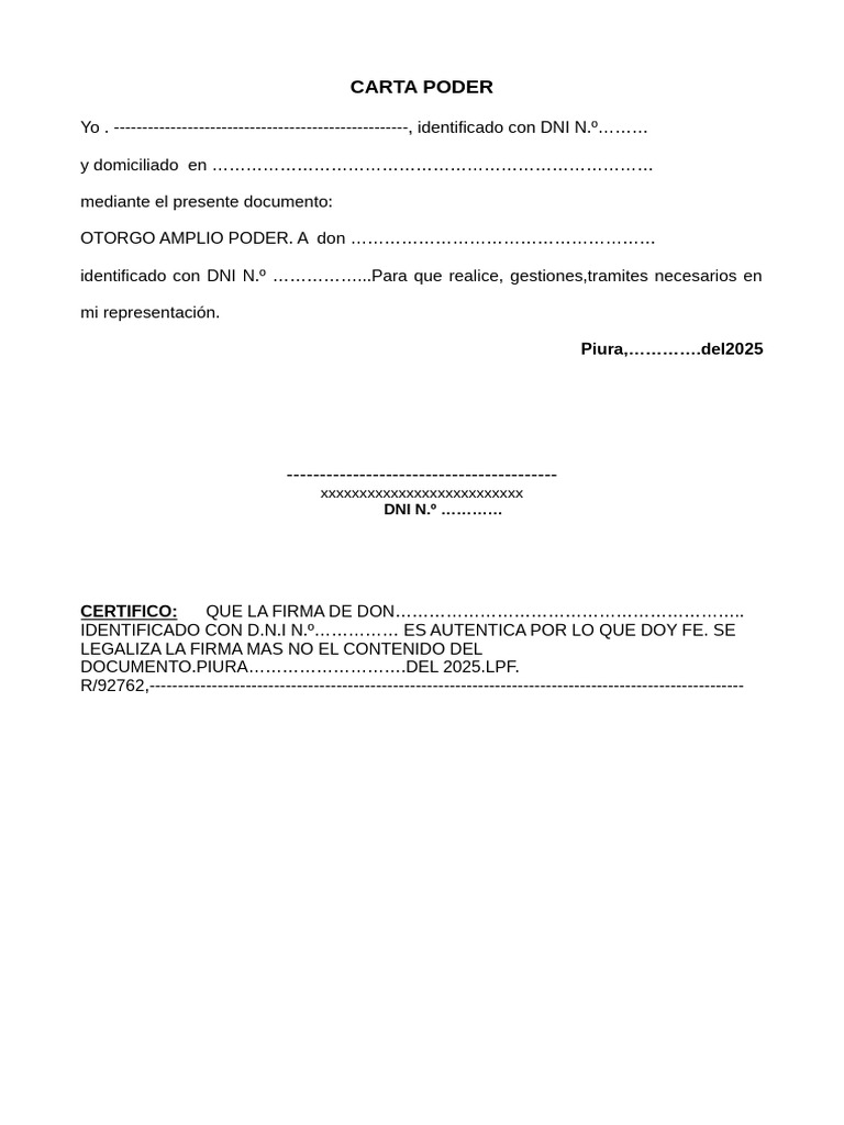 Modelo de Carta Poder Notarial | PDF
