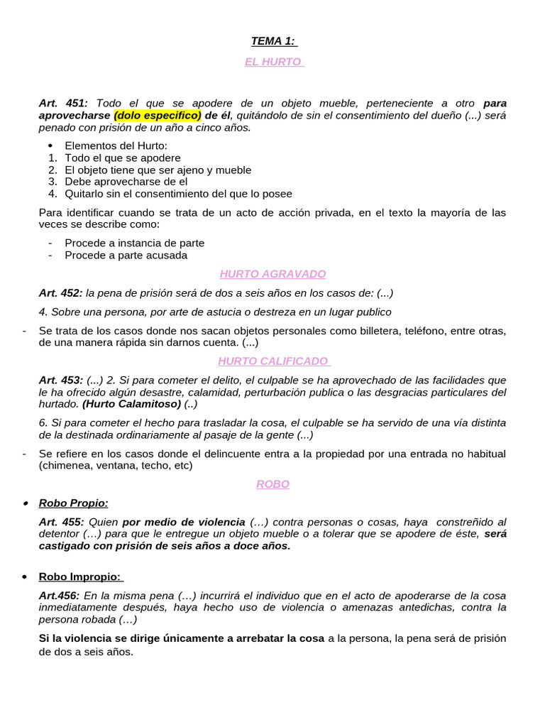 Tipos de Hurto y Robo: Delitos y Sanciones | PDF | Robo | Castigos