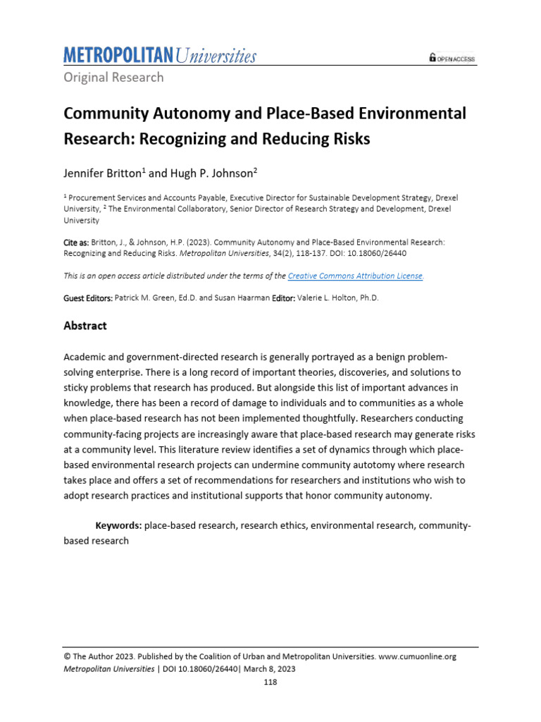 09 15 Britton Johnson Community Autonomy | PDF | Institutional Review ...