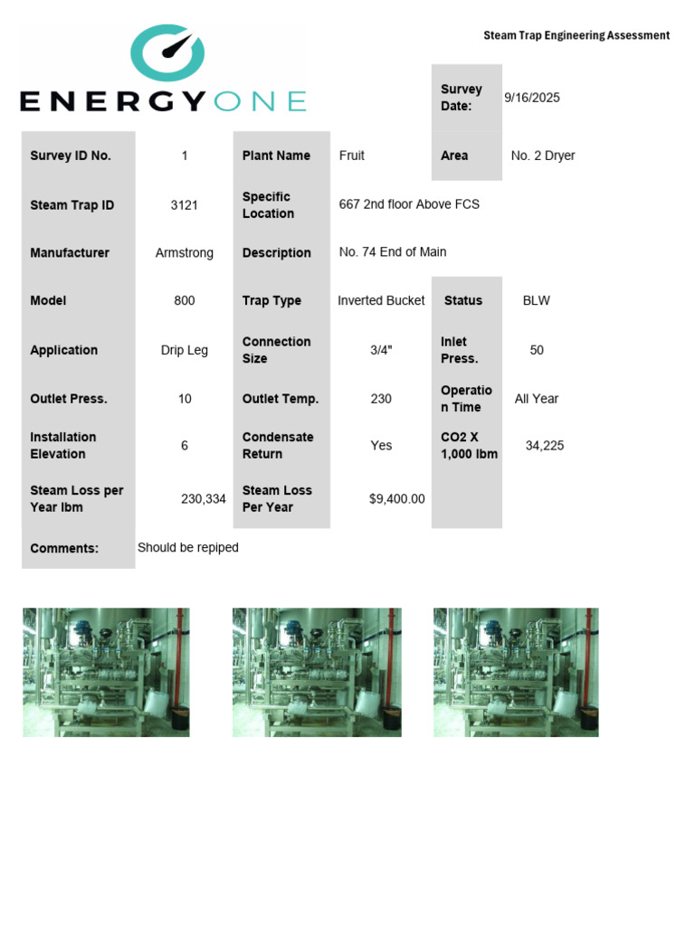 Steam Trap Assessment Report 2025 | PDF
