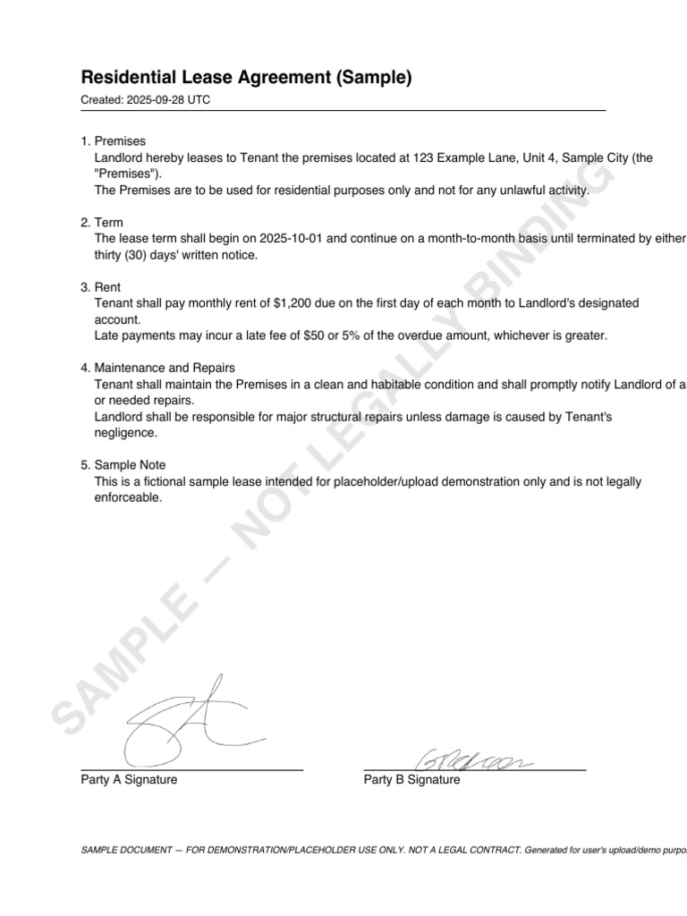 Sample Residential Lease Agreement | PDF