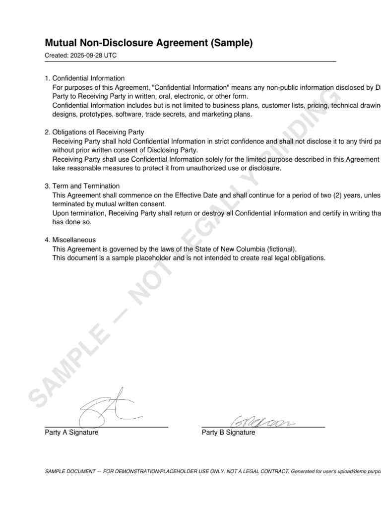 Sample Mutual Non-Disclosure Agreement | PDF