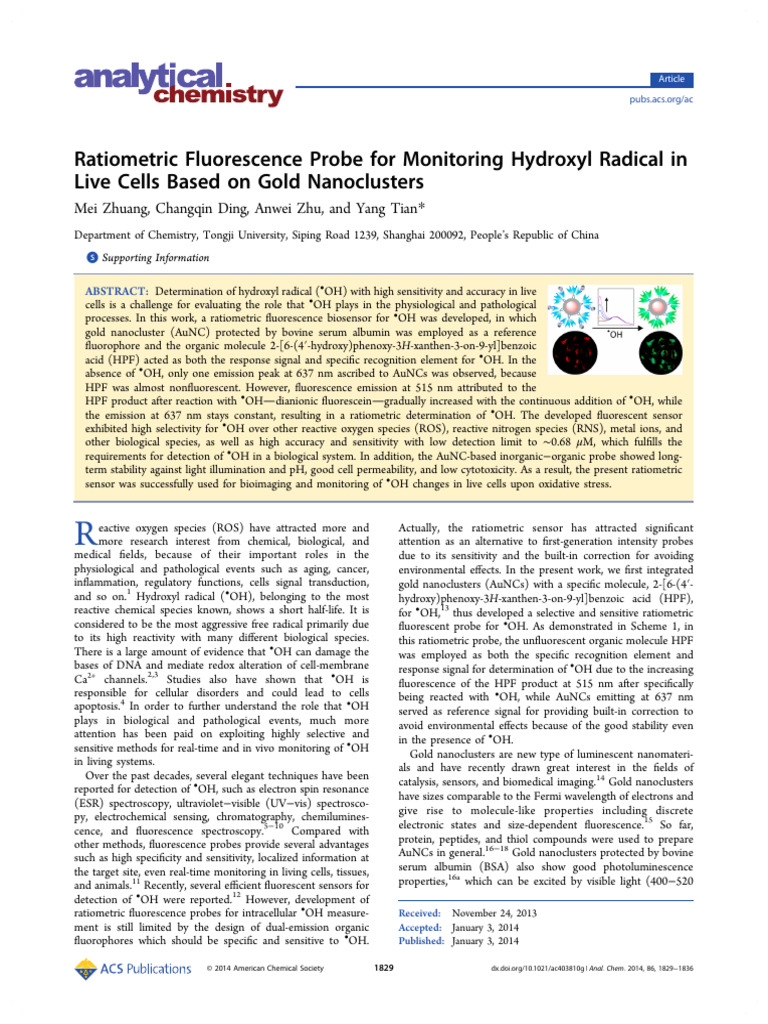Ratiometric Probe for Live Cell •OH Detection | PDF | Fluorescence | X ...