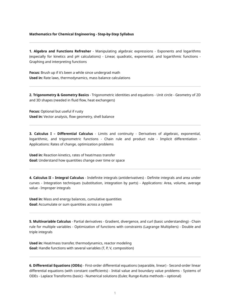 Math Fundamentals for Chemical Engineers | PDF | Integral | Equations