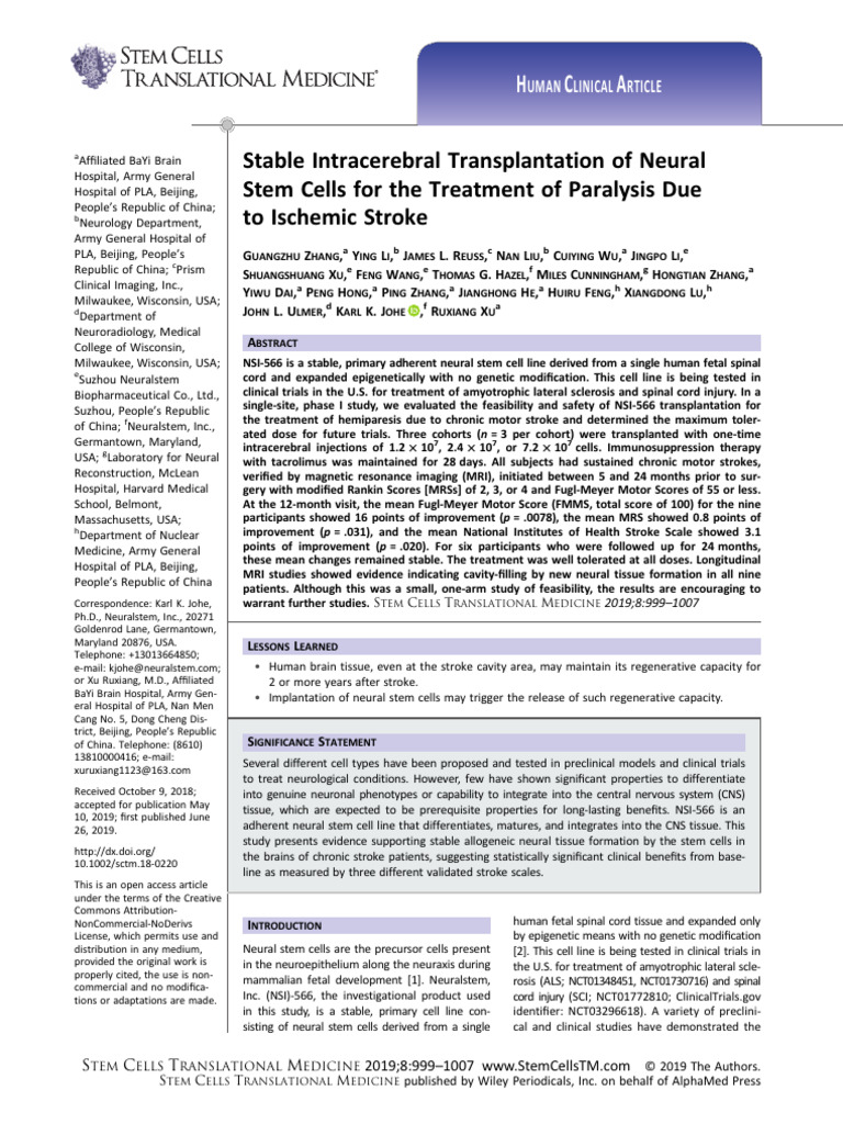 37.stable Intracerebral Transplantation of Neural Stem Cells For The ...