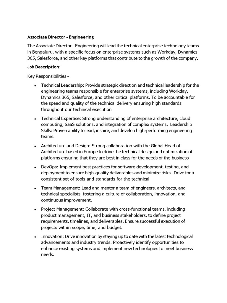 Associate Director of Engineering Role | PDF | Leadership | Computing