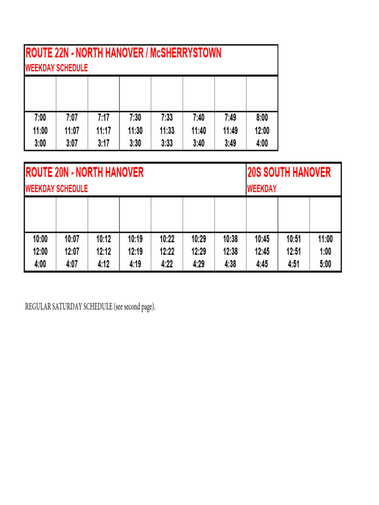 Hanover Bus Route 22N Schedule | PDF | Transport | Bus Transport