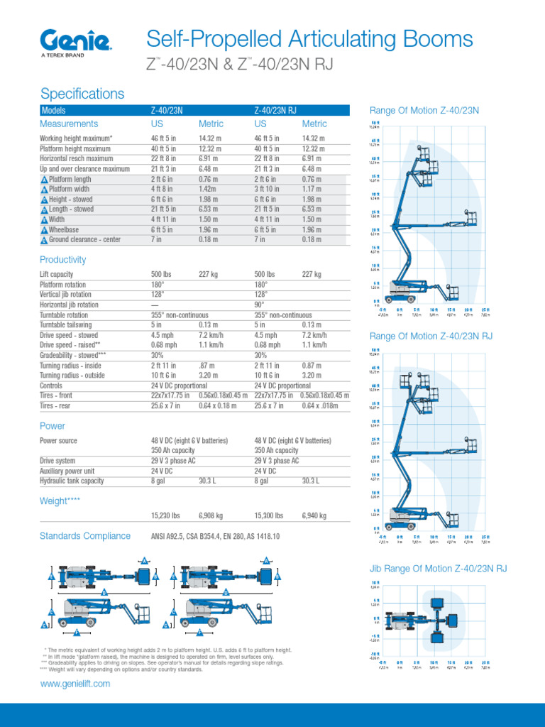 40 Genie Z40 23N RJE Spec Sheet | PDF | Battery Charger | Electrical ...