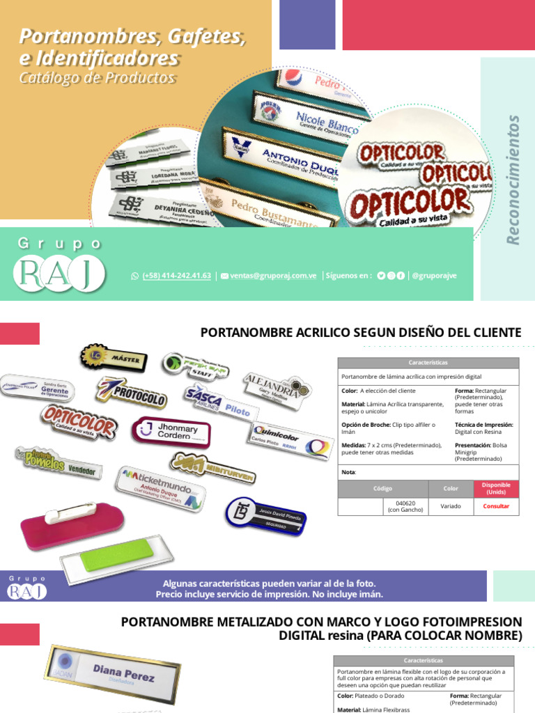 Catálogo de Portanombres Personalizados | PDF | Grabado | Factura