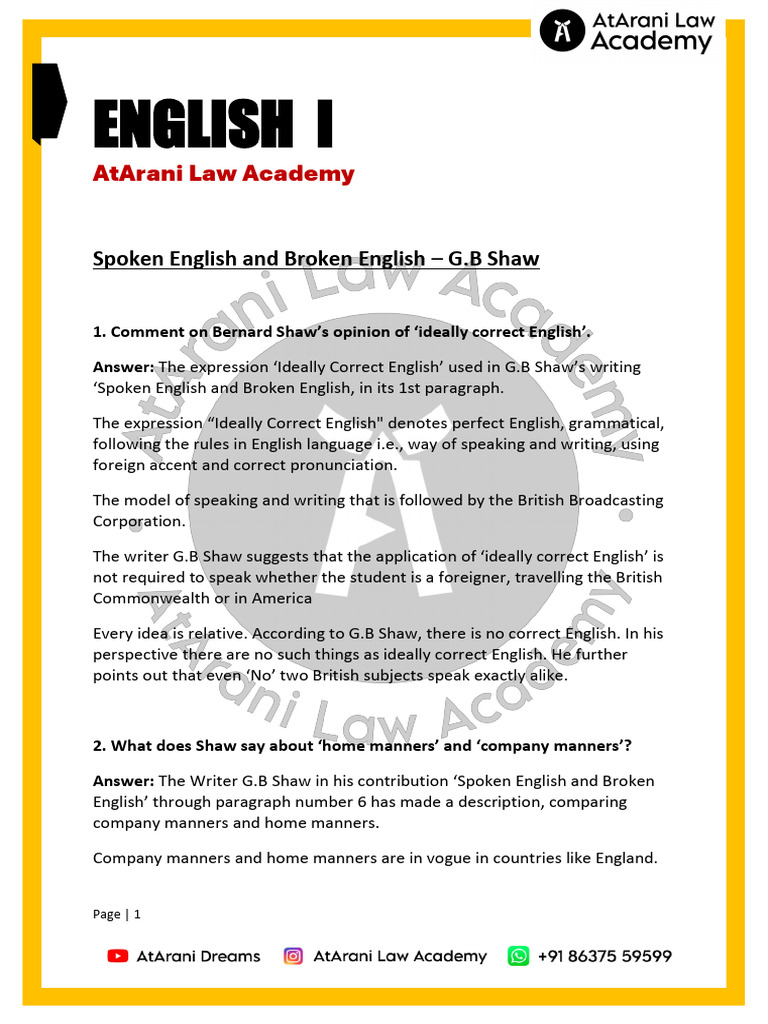 Spoken & Broken English Notes - Atarani Law Academy | PDF | English ...